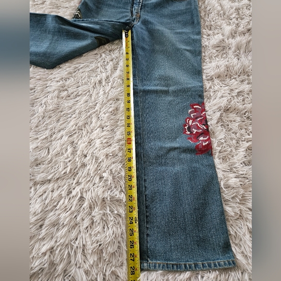 VINTAGE I.N.C. Floral Painted Jeans Blue Multi-color Flowers Wide Leg Womens 8 - Picture 9 of 11